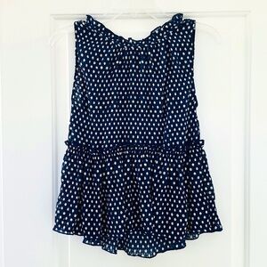 Zara Polka Dot Tank Top Sleeveless Blouse in Navy with White Polka Dot (XS)